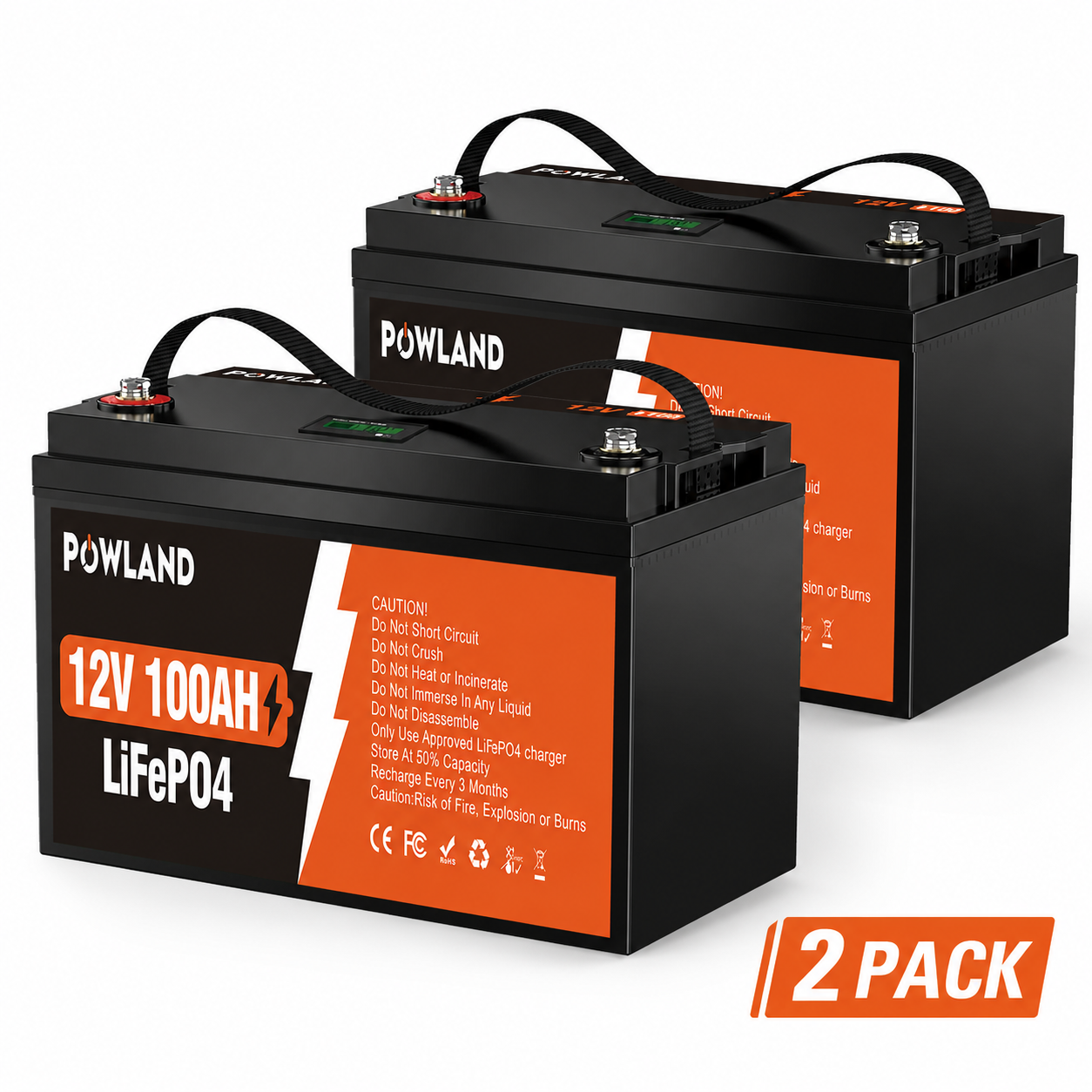 POWLAND LiFePO₄ Battery 12V-100AH BMS Series and Parallel Connection Rechargeable