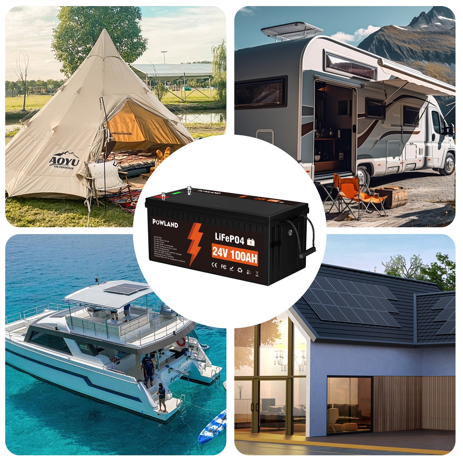 POWLAND LiFePO₄ battery 24V 100AH BMS Series and parallel connection Fast Charge Balanced