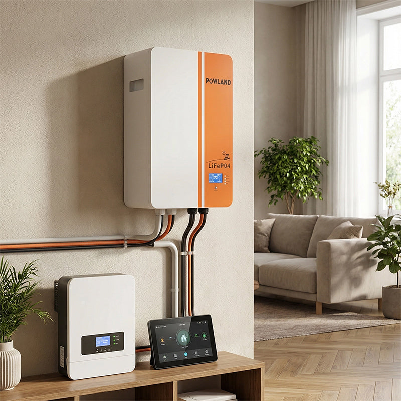 POWLAND LiFePO₄ Battery 51.2V 100Ah Solar Storage Module BMS Supports Parallel Expansion