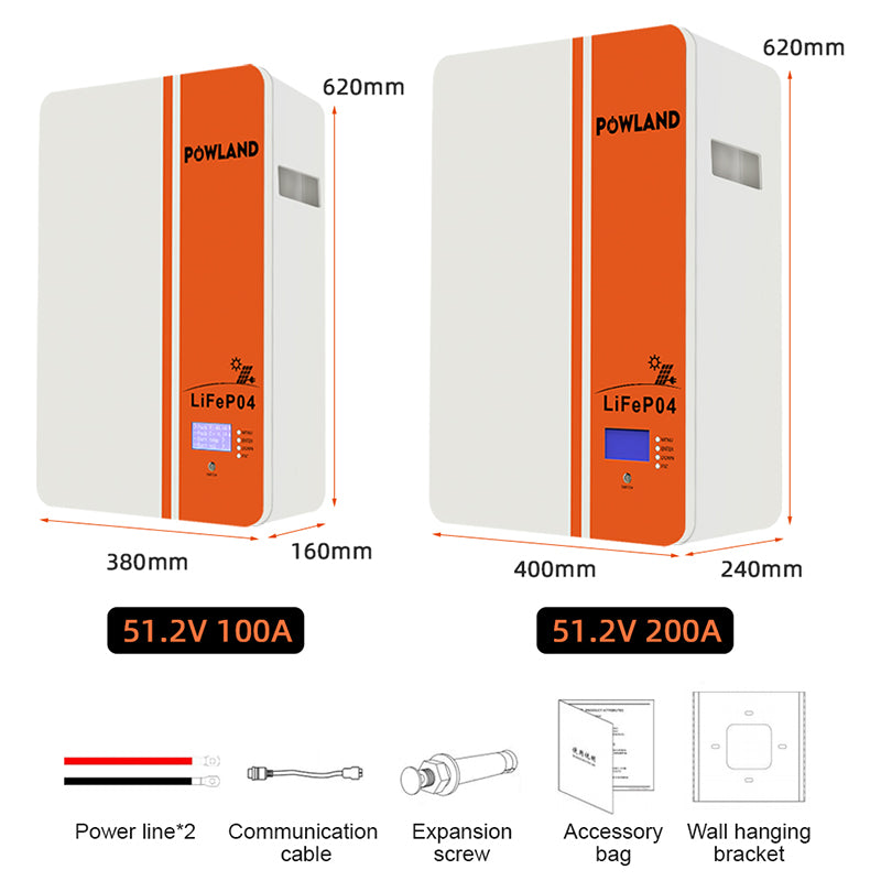 POWLAND LiFePO₄ Battery 51.2V 100Ah Solar Storage Module BMS Supports Parallel Expansion
